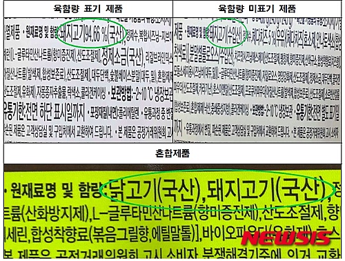 서울YMCA는 지난 8월28일 서울시내 대형마트에서 팔리는 햄소시지 51개 제품에 대해 육함량 표기 여부를 조사한 결과 15개(29%) 제품에서만 함량 표기를 확인할 수 있었다고 3일 밝혔다. 2015.09.03 (사진제공=서울YMCA)