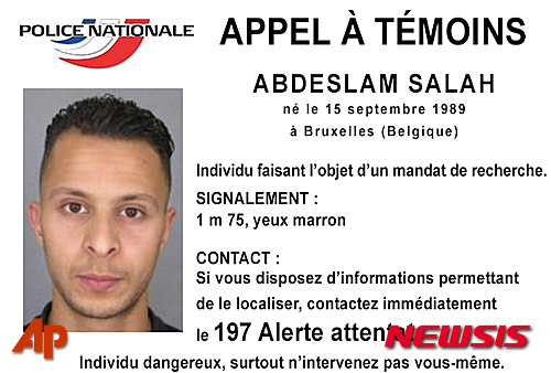 【 파리=AP/뉴시스】프랑스 경찰이 공개한 테러 용의자 살라 압데슬람 사진 및 신원. 2015.11.16 