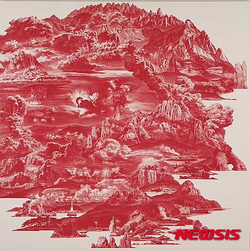 【서울=뉴시스】경기도미술관, 이세현, 붉은 산수-015AUG01, 2015, 리넨에 유채, 250×250cm