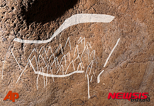 【마드리드=AP/뉴시스】27일(현지시간) 공개된 스페인 구석시대 물소 동굴 벽화. 이날 스페인의 한 동굴에서 구석기 시대 벽화들이 무더기로 발견됐다. 현지 고고학자 디에고 가라테 교수는 북부 바스크 지역에 있는 아트수라 동굴 300m 지하에서 약 70개의 그림을 발견했다며 이 동물은 유럽에 있는 동굴 10곳 중 가장 많은 벽화가 발견된 것이라고 밝혔다. 2016.05.28 