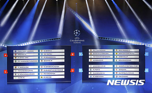 General view of the final draw for the UEFA Champions League, on an electronic board after draw at the Grimaldi Forum, in Monaco, Thursday, Aug. 25, 2016. (AP Photo/Claude Paris)