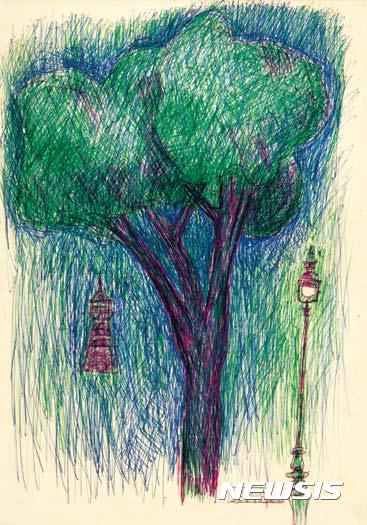【서울=뉴시스】김환기, 파리공원에서, color and pen on paper, 44×32cm, 1956 추정가 1,500-2,500만원 시작가 300만원 
