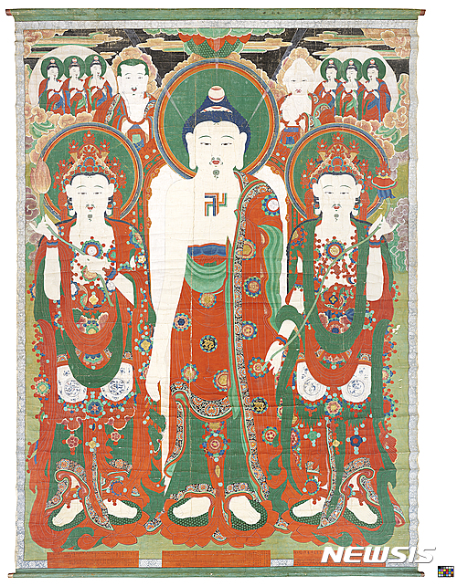 【서울=뉴시스】옥천사 괘불, 1808년, 비단에 색, 1006×747.9(943.5×702)㎝, 경남유형문화재 299호 