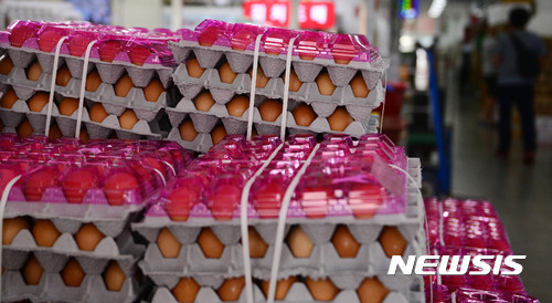 【서울=뉴시스】추상철 기자 = 살충제 계란 파동으로 전통시장에는 계란을 찾는 손님의 발길이 뚝 끊겼다. 18일 오후 서울 도심 계란 판매점에는 '적합' 판정을 받은 계란이 잔뜩 쌓여 있을 뿐 썰렁한 모습을 보이고 있다. 2017.08.18. scchoo@newsis.com