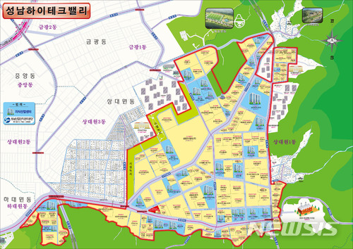 성남하이테크밸리 내 지식산업센터(파란색) 등 위치도 