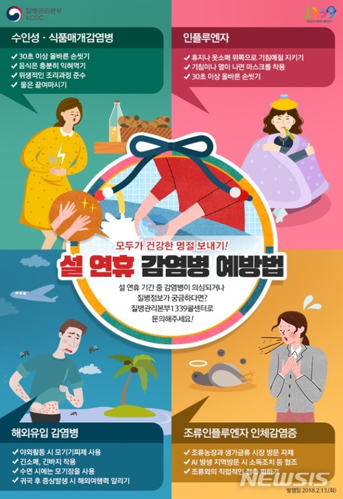 【서울=뉴시스】설연휴 감염병 예방수칙.2018.2.13(제공=질병관리본부)