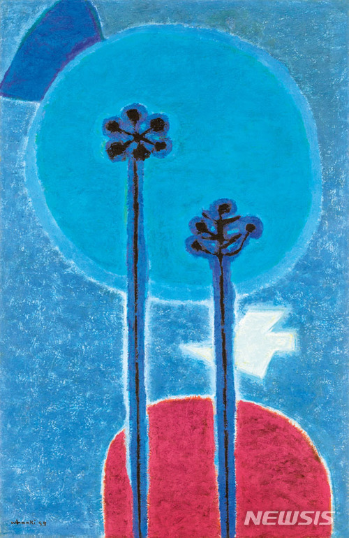 【서울=뉴시스】 김환기, 달과 매화와 새oil on canvas100×65.1cm (40), 1959, 추정가 19억~30억