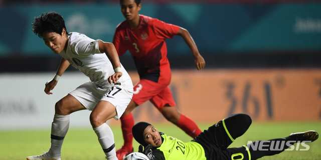 여자축구 3전3승, 8강 진출···인도네시아에 12:0 승리