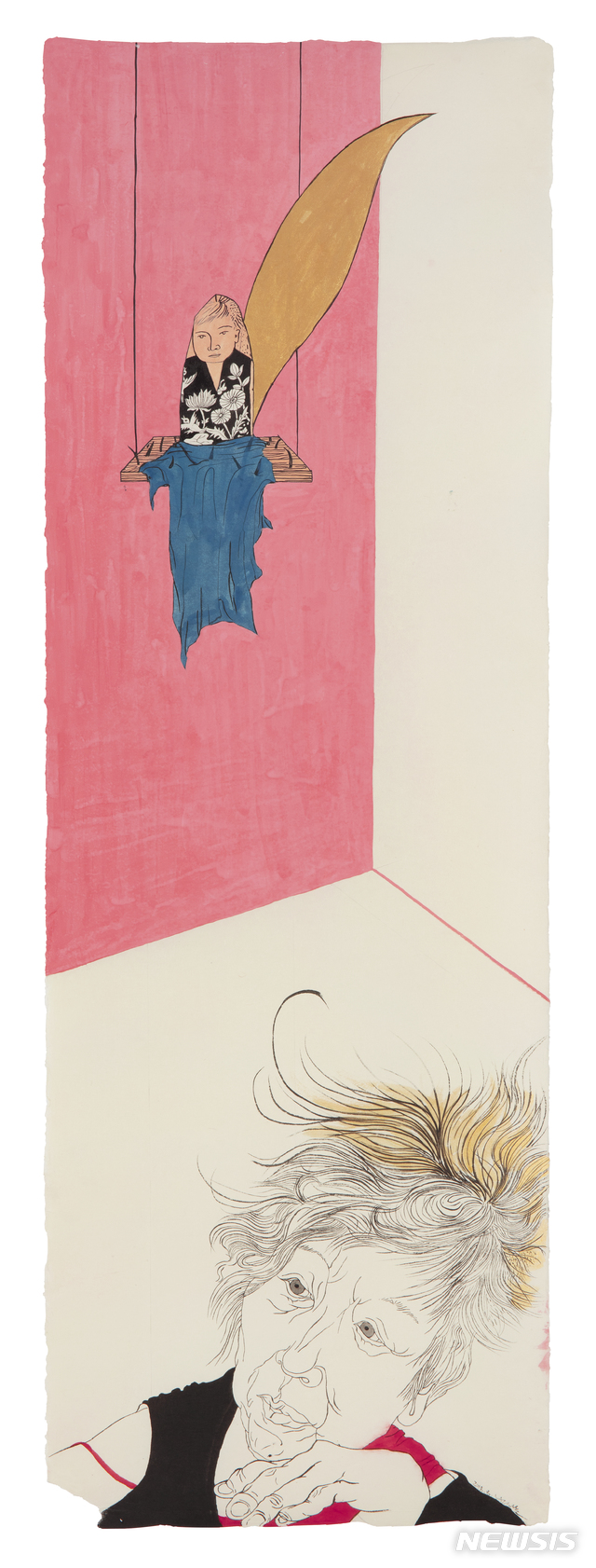 【서울=뉴시스】 윤석남, 자화상 Self-Portrait, 2018, 한지 위에 분채 Color pigment on hanji, 142x49cm