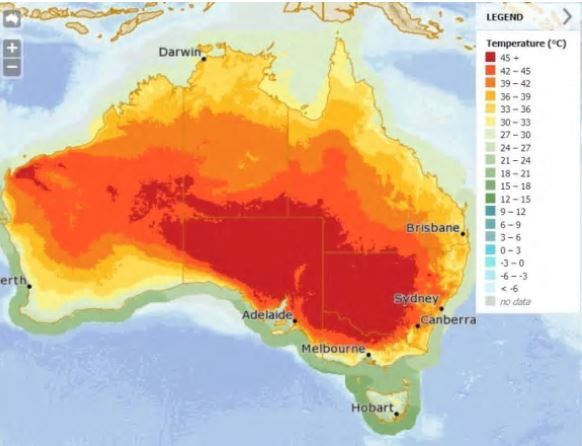 호주 사상최악 폭염 기록…서남부 일부지역 최저기온이 35.9도