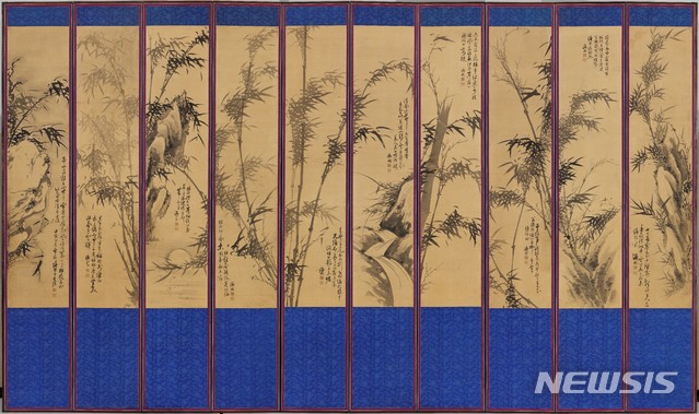 대나무 바위 그림 병풍(죽석도병), 김규진, 20세기 초