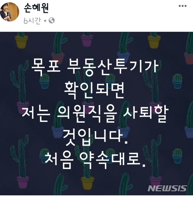  【서울=뉴시스】손혜원 무소속 의원 페이스북 갈무리