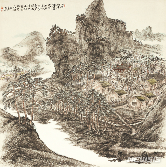 【서울=뉴시스】소정 변관식, 도화산촌, 1962, 종이에 수묵담채, 128 x 129cm