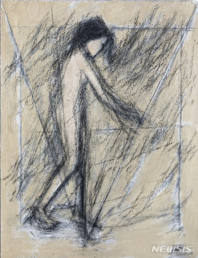 【서울=뉴시스】김병기, 역삼각형의 나부 Nude of an Inverted Triangle, 2018, Oil, gesso and charcoal on canvas, 145.5x112.1cm