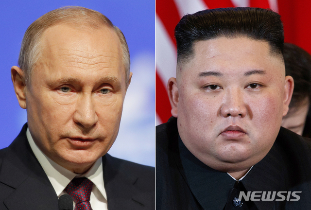【 AP/뉴시스】김정은 북한 국무위원장과 블라디미르 푸틴 러시아 대통령이 25일 블라디보스토크에서 첫 정상회담을 갖는다. 2019.04.23 