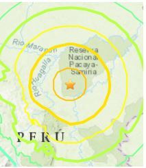 【서울=뉴시스】26일(현지시간) 오전 2시41분께 페루 중북부에서 규모 8의 강진이 발생했다고 미 지질조사국(USGS)가 보도했다. 사진은 USGS 홈페이지가 공개한 진원지. 2019.05.26 (사진 = USGS 홈페이지 갈무리)