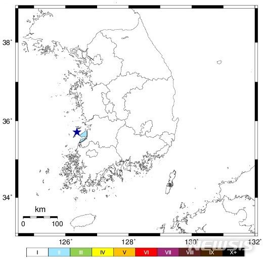 15일 오후 10시7분11초께 전라북도 부안군 서쪽 34km 해역에서 규모 2.5의 지진이 일어났다. (제공=기상청)
