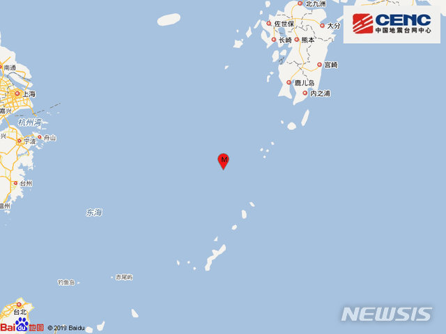 동중국해 일본 열도 남부 수역에서 13일 규모 6.0 지진이 발생했다.(사진출처: 중국지민대망 캡처)
