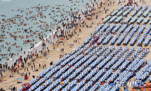 【부산=뉴시스】 여름 휴가철이던 지난해 8월 4일 오후 부산 해운대해수욕장을 찾은 피서객들이 물놀이를 즐기고 있다. (사진= 뉴시스 DB)
