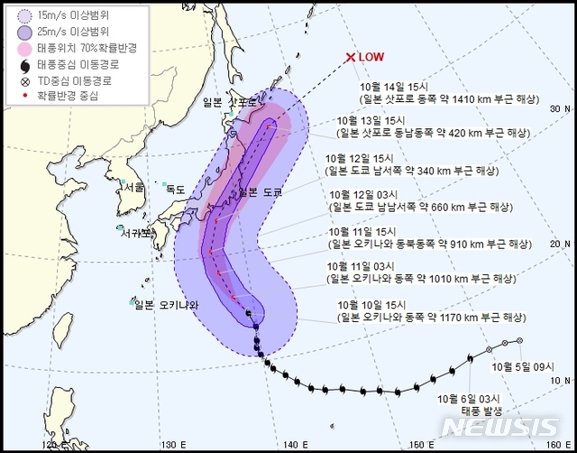 【서울=뉴시스】 제19호 태풍 하기비스가 오는 12일 일본의 수도 도쿄를 강타할 전망이다. 2019.10.10 (제공=기상청)