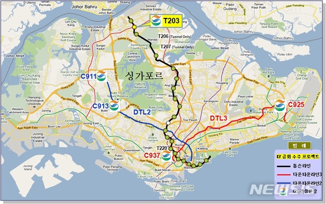【서울=뉴시스】 GS건설의 싱가포르 북부 지하철 환승역사 공사 현장인 T203 공구 위치도.