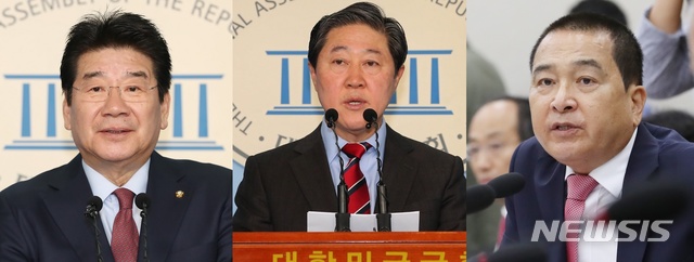 [서울=뉴시스] 차기 자유한국당 원내대표 경선에 출마를 공식 선언한 강석호·유기준·심재철 의원(왼쪽부터) 