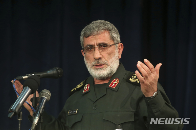 [테헤란=AP/뉴시스] 미군의 공격으로 사망한 거셈 솔레이마니 쿠드스군 사령관의 후임으로 3일(현지시간) 이스마일 가니가 임명됐다. 사진은 2016년 11월 5일 가니가 테헤란의 한 집회에서 연설하고 있는 모습. 2020.1.5.
