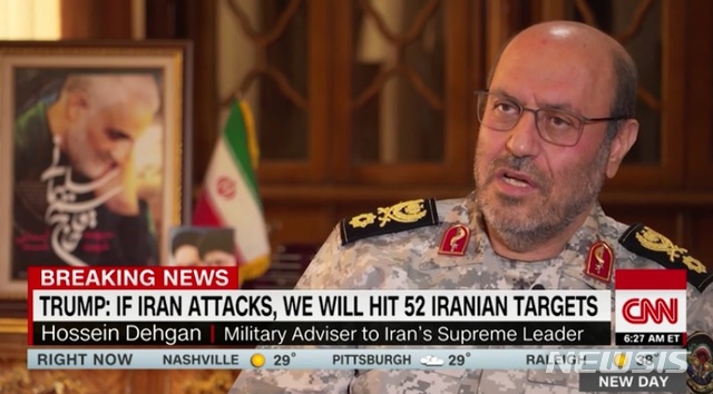 [서울=뉴시스]호세인 데흐건 이란 최고지도자 군사 수석보좌관은 미 CNN과 5일(현지시간)자 인터뷰에서 미국에 대한 군사 대응을 경고했다. 사진은 CNN 갈무리. 2020.01.05.