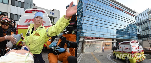 [수원=뉴시스] 김종택 기자 = 이국종 아주대병원 경기남부권역외상센터장(왼쪽)과 아주대병원 권역외상센터 전경(오른쪽). 2020.01.23 semail3778@naver.com