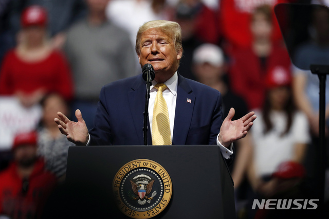 President Donald Trump speaks at a campaign rally Thursday, Feb. 20, 2020, in Colorado Springs, Colo. (AP Photo/David Zalubowski)