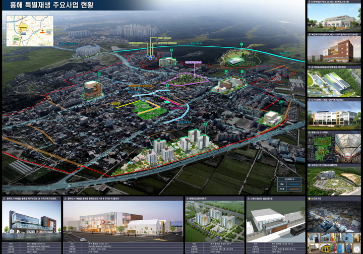[포항=뉴시스] 강진구 기자 = 경북 포항시는 지진특별재생사업을 통해 흥해가 지진의 위기를 뛰어넘어 도시재생을 위한 인프라 구축에 박차를 가하고 있다고 22일 밝혔다.사진은 흥해특별재생 주요 사업 현황도.(사진=포항시 제공) 2021.09.22.photo@newsis.com *재판매 및 DB 금지