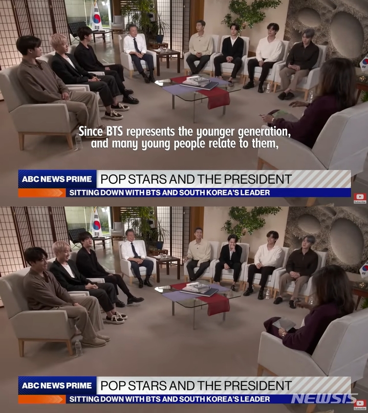 [서울=뉴시스]방탄소년단이 출연한 ABC 뉴스. (사진=ABC 뉴스 유튜브 채널) 2021.09.25. photo@newsis.com