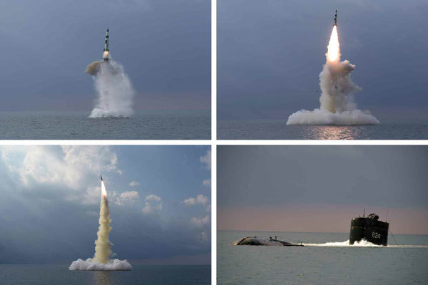 [서울=뉴시스] 지난 19일 발사된 북한 신형 SLBM 발사 장면. 2021.10.20. (사진=노동신문 캡처) *재판매 및 DB 금지