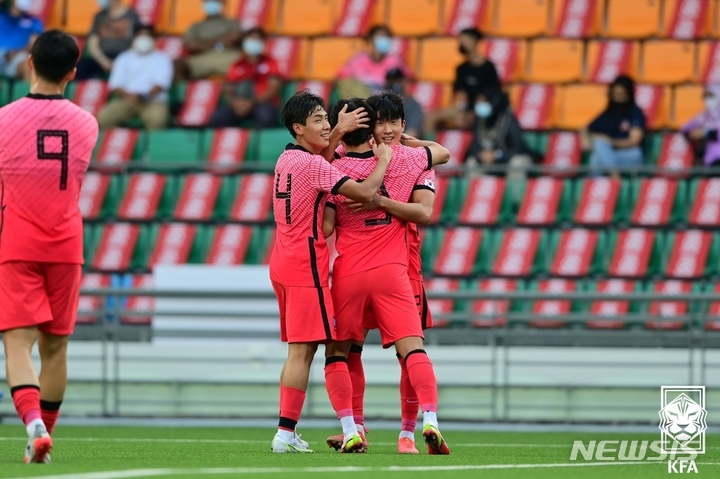 [서울=뉴시스]U-23 축구대표팀 이규혁 선제골. (사진=대한축구협회 제공)