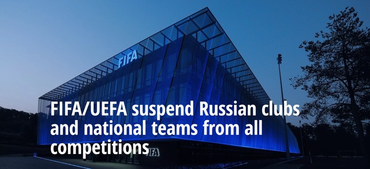 FIFA와 UEFA가 1일(한국시간) 러시아를 축구계에서 퇴출했다. 이번 결정에 따라 러시아는 FIFA와 UEFA 주관으로 치러지는 모든 대표팀 및 클럽팀 경기에 출전할 수 없다. (출처=FIFA 공식 홈페이지) 2022.03.01. *재판매 및 DB 금지