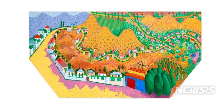 [서울=뉴시스]데이비드 호크니 ‘Nichols Canyon III (니콜스 캐니언 III)’, acrylic on canvas (hexagonal),121.9x243.8cm. 2017. 추정가: HK$100,000,000-120,000,000, 한화 약 164 억~196 억 원