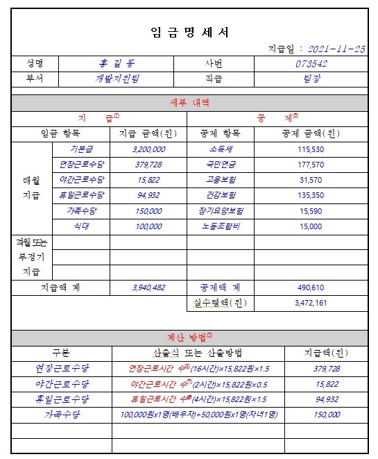 [서울=뉴시스] 고용노동부가 제시한 임금명세서 예시 양식. 2022.05.20. (고용부 공식 블로그 서식 캡처) *재판매 및 DB 금지