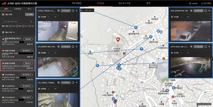 [부산=뉴시스] 스마트 CCTV 지휘관제시스템 동작화면. (사진=부산소방재난본부 제공) *재판매 및 DB 금지