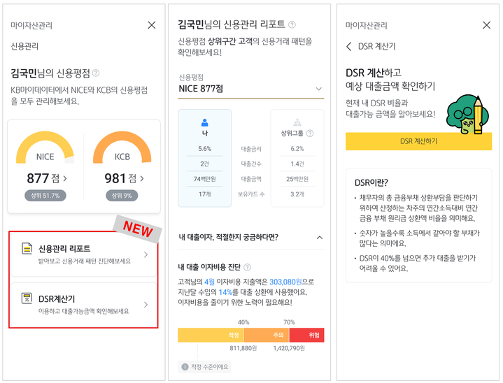 국민은행, 마이데이터 '신용관리·DSR 계산기' 신설
