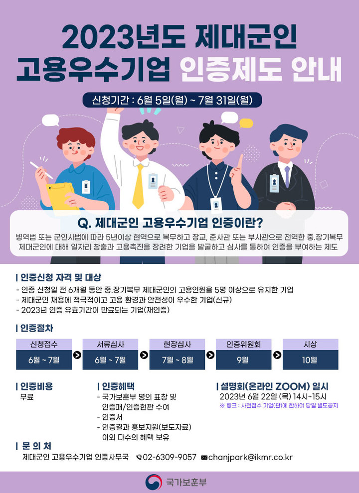 국가보훈부, 2023 제대군인 고용우수기업 인증제 추진