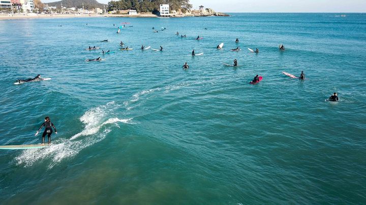 [부산=뉴시스] 송정해수욕장 방문객들이 서핑을 즐기고 있다. (사진=뉴시스 DB) photo@newsis.com *재판매 및 DB 금지