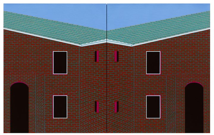 오병재, <문양화된 장소 Patterned Place>, 2021, Acrylic on Linen 34x43cm 2EA *재판매 및 DB 금지
