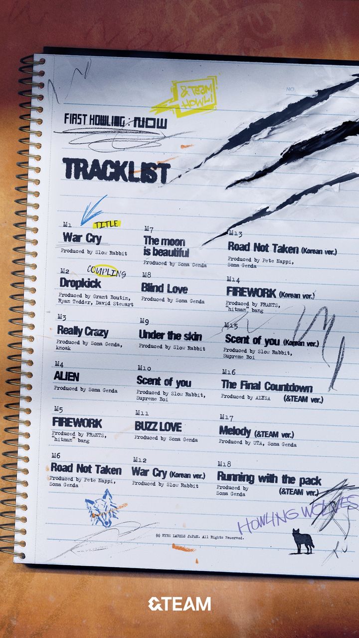 [서울=뉴시스]  Image de la tracklist du premier album complet du groupe &TEAM « First Howling:NOW ».  (Photo = fournie par Hive Labels) 2023.10.26.  photo@newsis.com *Revente et base de données interdites