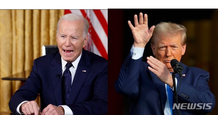 [AP/뉴시스] 조 바이든 미국 대통령(왼쪽)과 도널드 트럼프 전 대통령. 2023.11.09