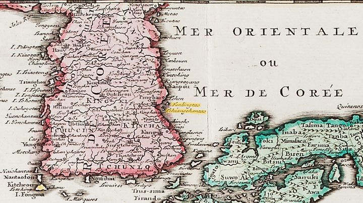 [서울=뉴시스] 네덜란드 지도출판자이자 서적상인 얀 바렌드 엘웨(1746~1816)가 1792년 제작한 '동아시아 지도' (사진=동북아역사재단 제공 ) 2024.3.19. photo@newsis.com *재판매 및 DB 금지