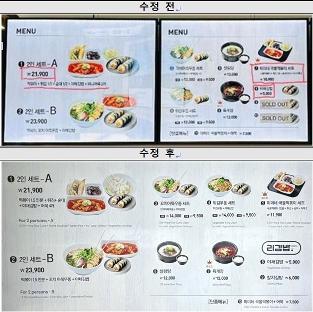 15일 온라인 커뮤니티에서 ‘단품보다 비싼 세트’로 논란 된 김포공항 M 떡볶이 업체가 메뉴판을 수정한 것으로 알려졌다(사진= 한국공항공사 제공) *재판매 및 DB 금지