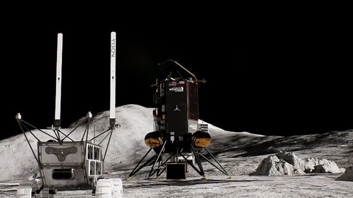 노키아의 통신 안테나를 장착해 달 탐사에 나서고 있는 루나 아웃포스트의 MAPP 로버 상상도. (사진=노키아/인튜이티브 머신스) *재판매 및 DB 금지