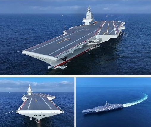 [서울=뉴시스]중국의 세번째 항공모함인 푸젠호가 8일 첫 번째 해상시험을 마쳤다. 푸젠호가 해상시험 중인 모습. <사진출처: 웨이보> 2024.05.08