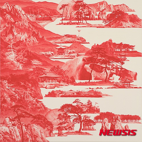 【파주=뉴시스】이세현 '붉은 산수015APR04' (리넨에 유채, 100x100㎝, 2015)