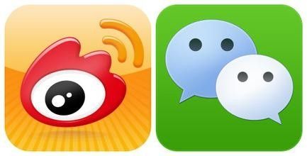 중국 SNS 웨이보(왼쪽)와 텅쉰 메신저앱 위챗의 로고. 